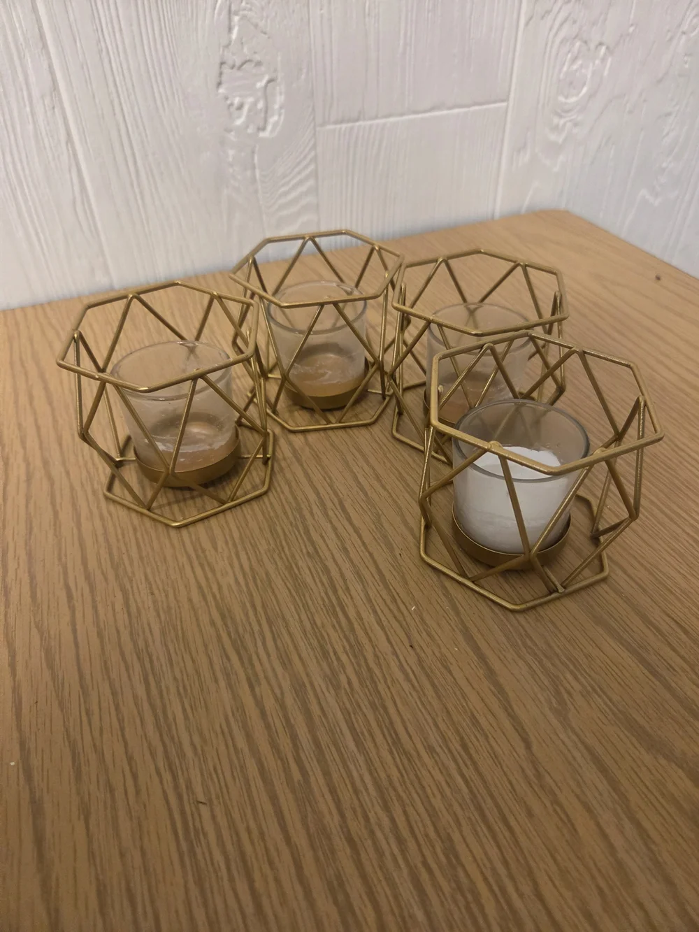 Geometric Metal Votive Candle Holders - Gold